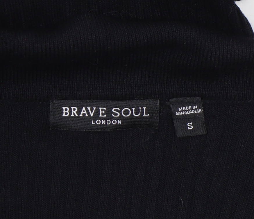 Brave Soul Women Black Collared Button Bodycon Knit Dress Size S