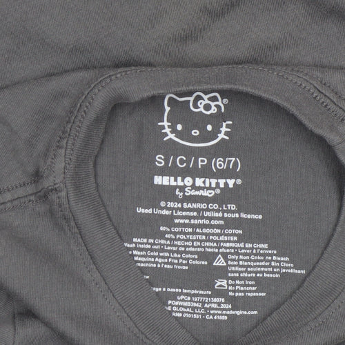 Sanrio Girls Grey Hello Kitty Graphic T-Shirt 6-7 Years Cotton Blend