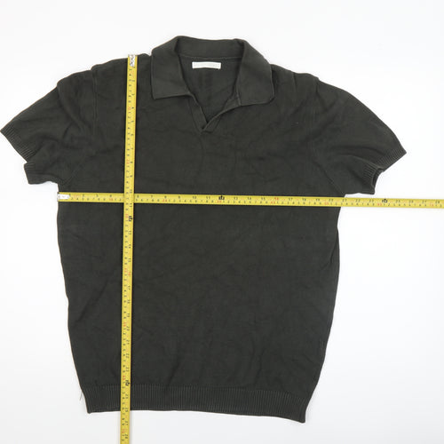 Zara Men Black Cotton Knit Short Sleeve Polo Shirt Size L