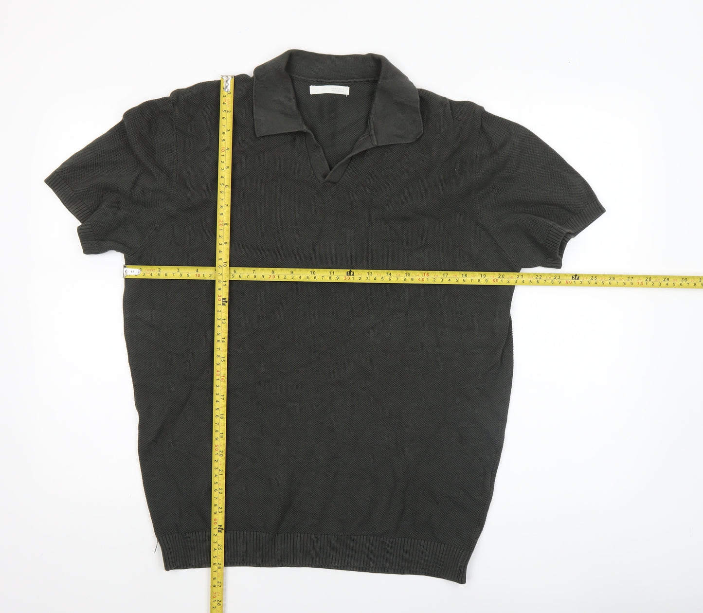 Zara Men Black Cotton Knit Short Sleeve Polo Shirt Size L