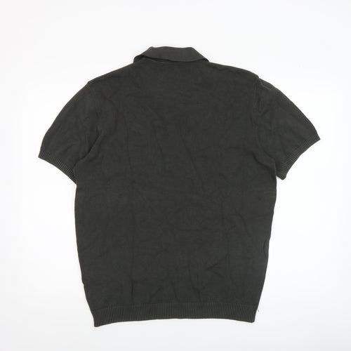Zara Men Black Cotton Knit Short Sleeve Polo Shirt Size L