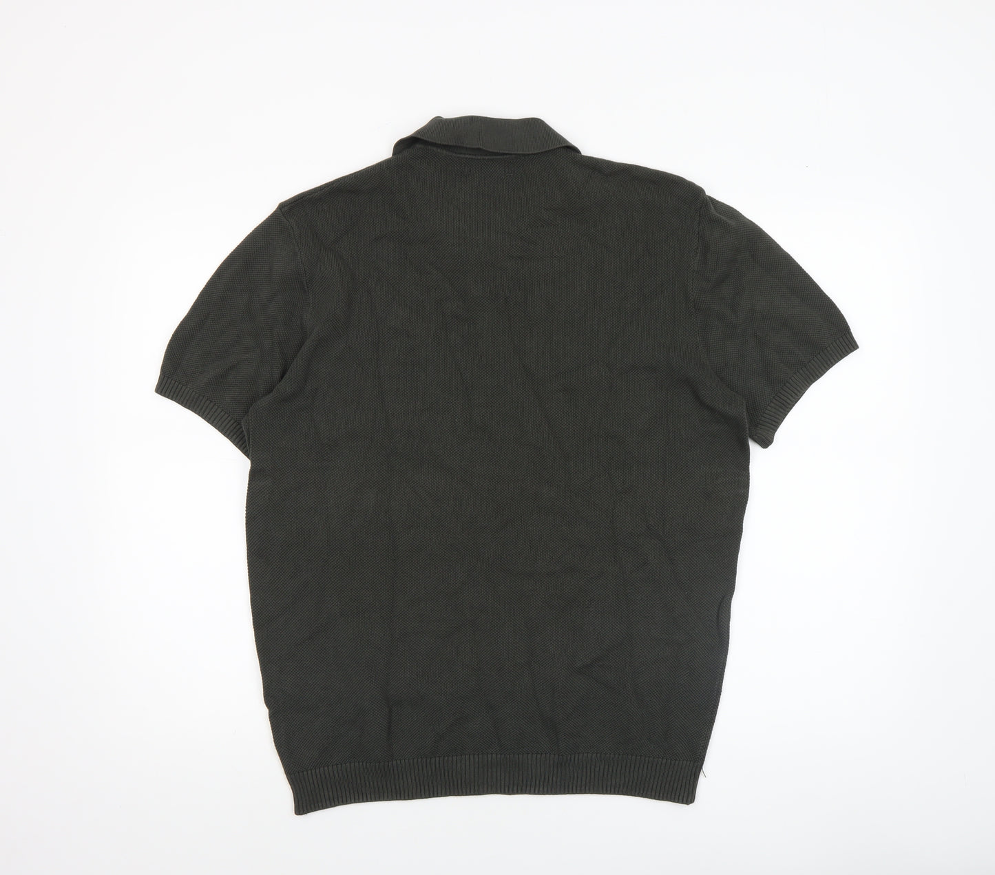 Zara Men Black Cotton Knit Short Sleeve Polo Shirt Size L