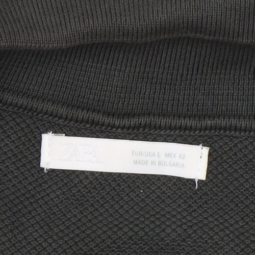 Zara Men Black Cotton Knit Short Sleeve Polo Shirt Size L