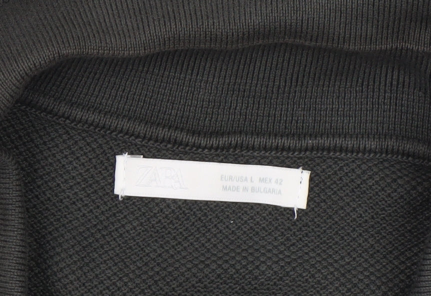 Zara Men Black Cotton Knit Short Sleeve Polo Shirt Size L