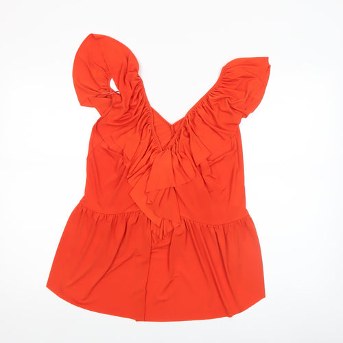 ZARA Women Orange Ruffle Wrap Sleeveless Blouse Size L