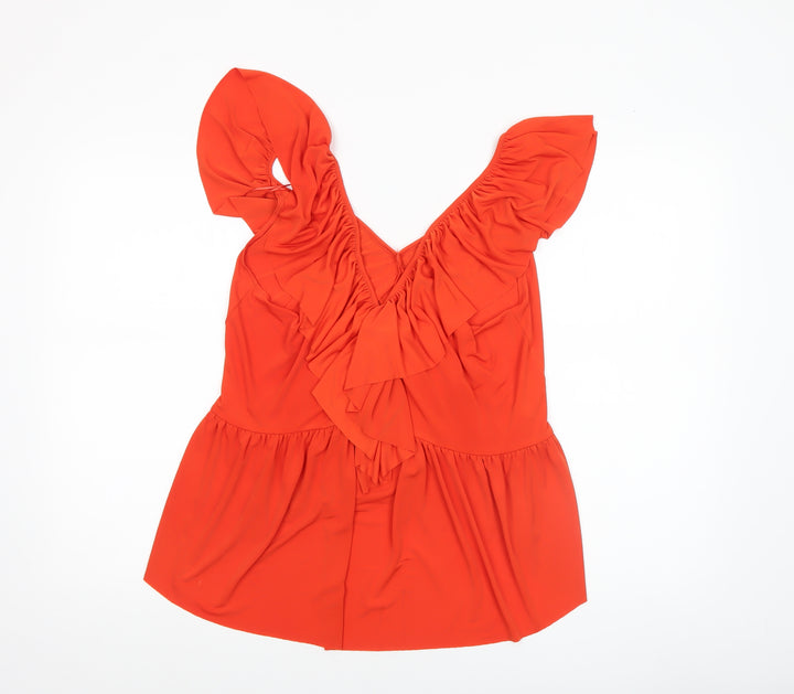 ZARA Women Orange Ruffle Wrap Sleeveless Blouse Size L