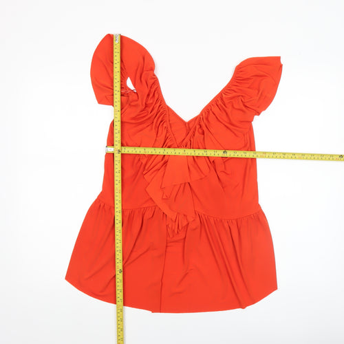 ZARA Women Orange Ruffle Wrap Sleeveless Blouse Size L