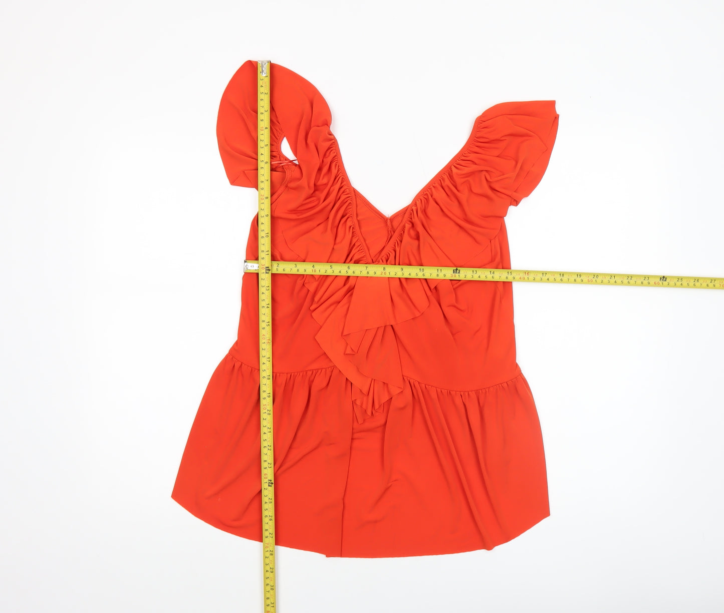 ZARA Women Orange Ruffle Wrap Sleeveless Blouse Size L