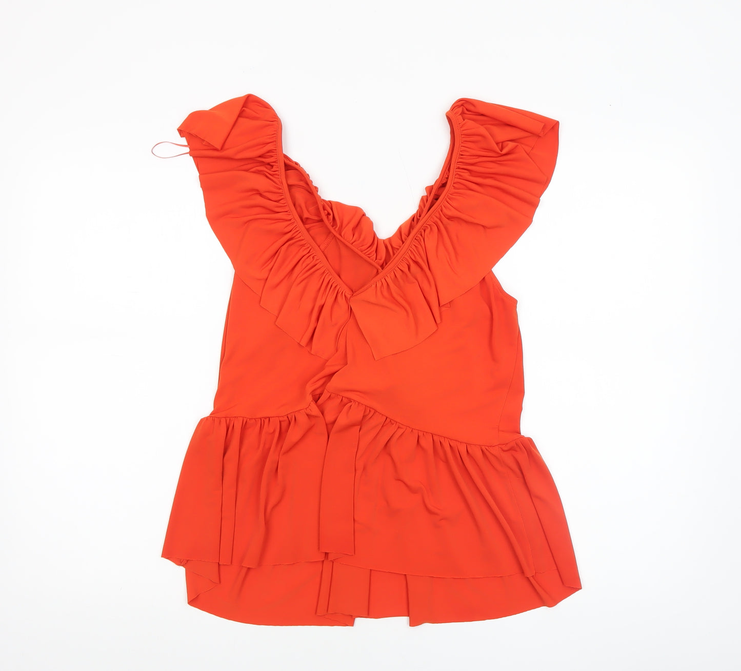 ZARA Women Orange Ruffle Wrap Sleeveless Blouse Size L