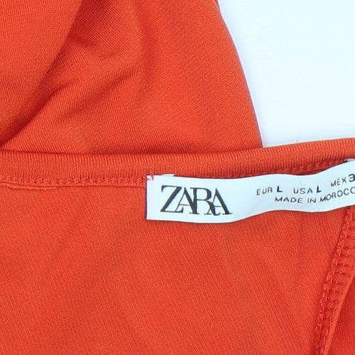 ZARA Women Orange Ruffle Wrap Sleeveless Blouse Size L
