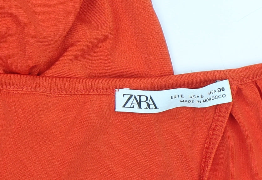 ZARA Women Orange Ruffle Wrap Sleeveless Blouse Size L
