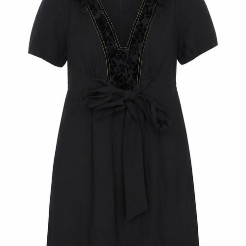 Oasis Women Black Size 14 V-Neck Shift Dress Belted Short Sleeve