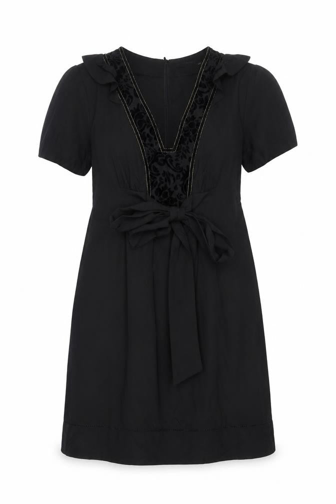Oasis Women Black Size 14 V-Neck Shift Dress Belted Short Sleeve