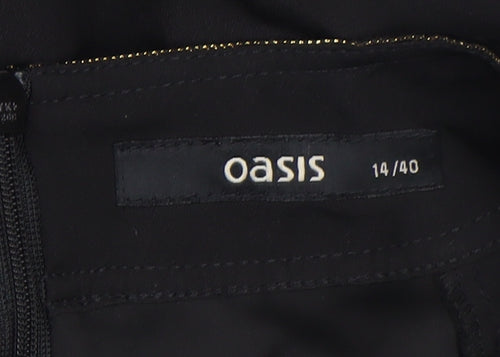 Oasis Women Black Size 14 V-Neck Shift Dress Belted Short Sleeve