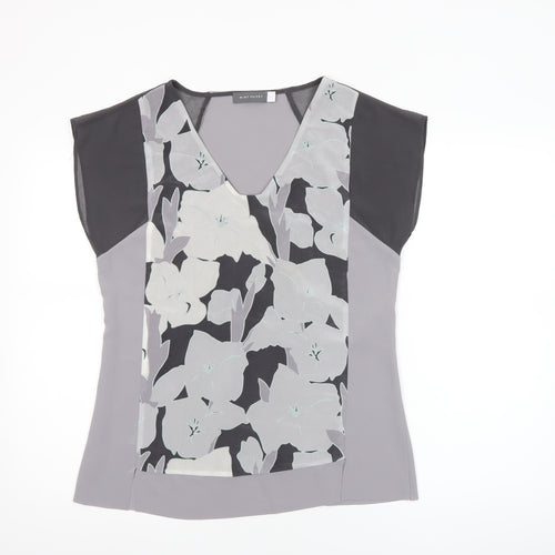 Mint Velvet Women's Grey Floral V-Neck Tunic Blouse Size 10