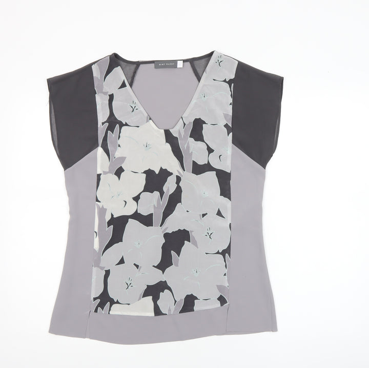 Mint Velvet Women's Grey Floral V-Neck Tunic Blouse Size 10