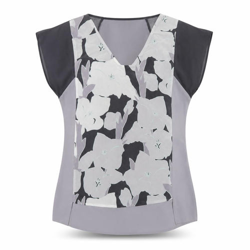 Mint Velvet Women's Grey Floral V-Neck Tunic Blouse Size 10