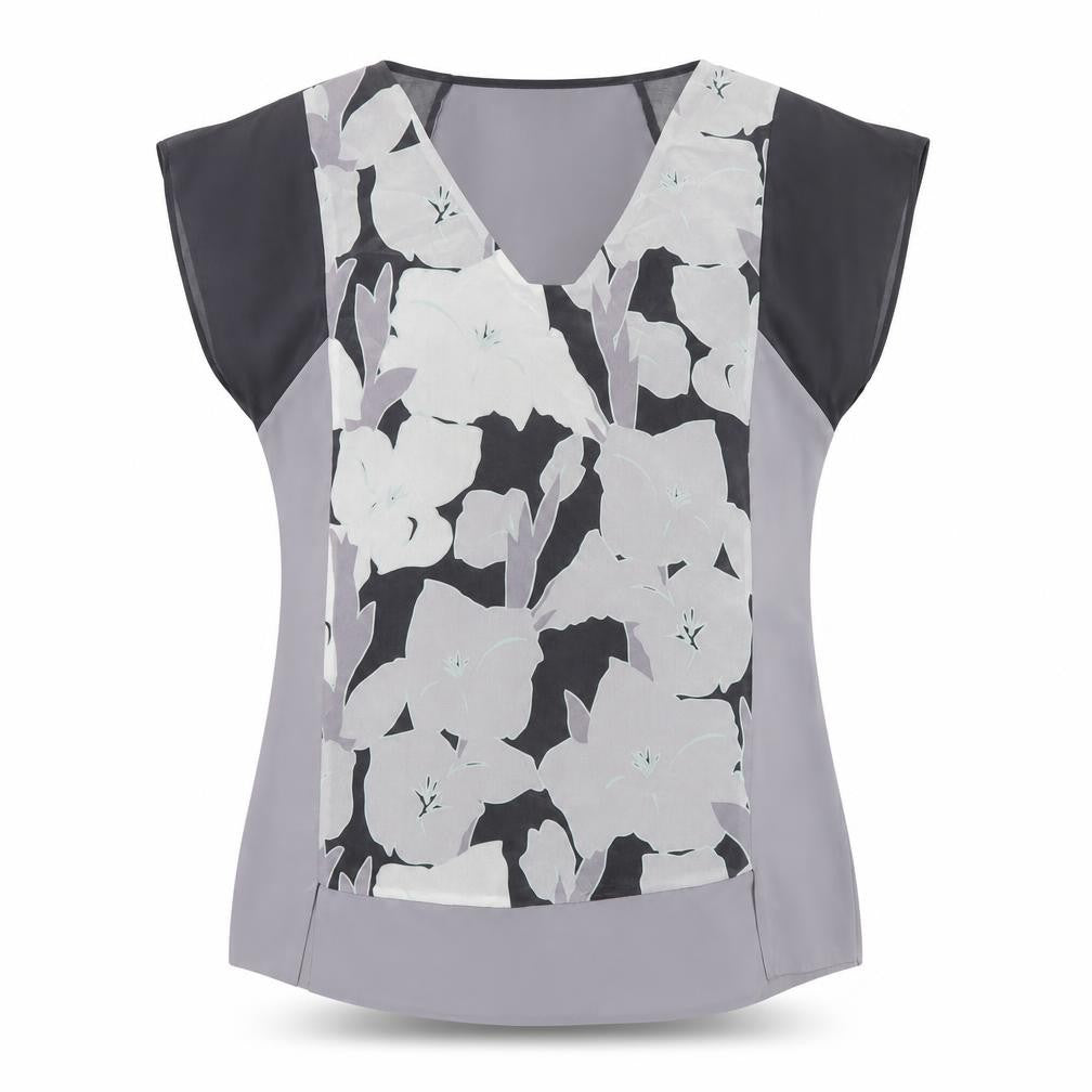 Mint Velvet Women's Grey Floral V-Neck Tunic Blouse Size 10