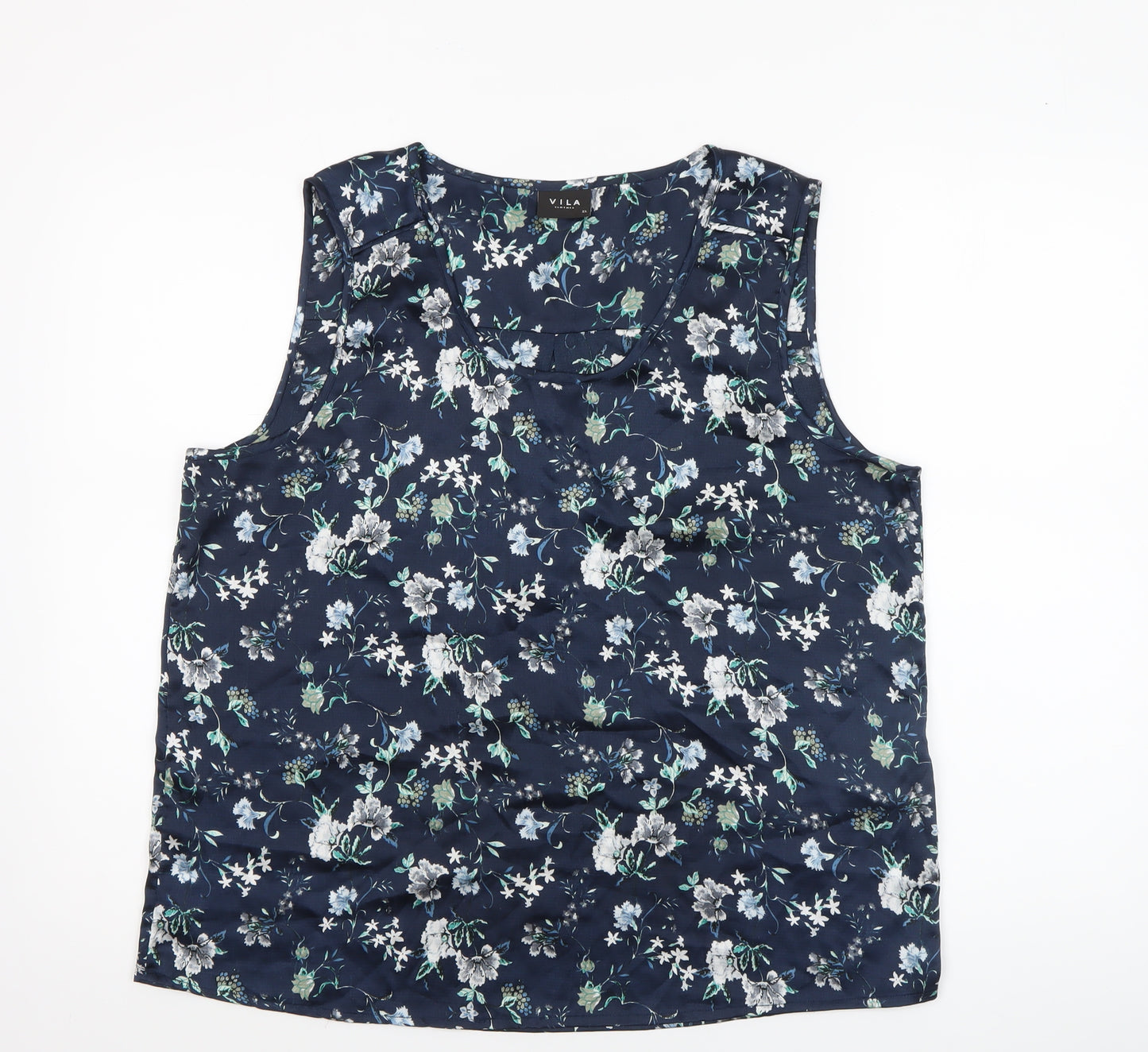 Vila Womens Blue Floral Satin Camisole Blouse Top XL