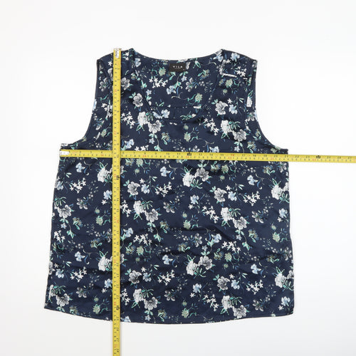 Vila Womens Blue Floral Satin Camisole Blouse Top XL