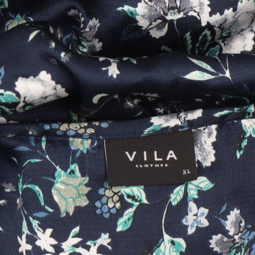 Vila Womens Blue Floral Satin Camisole Blouse Top XL