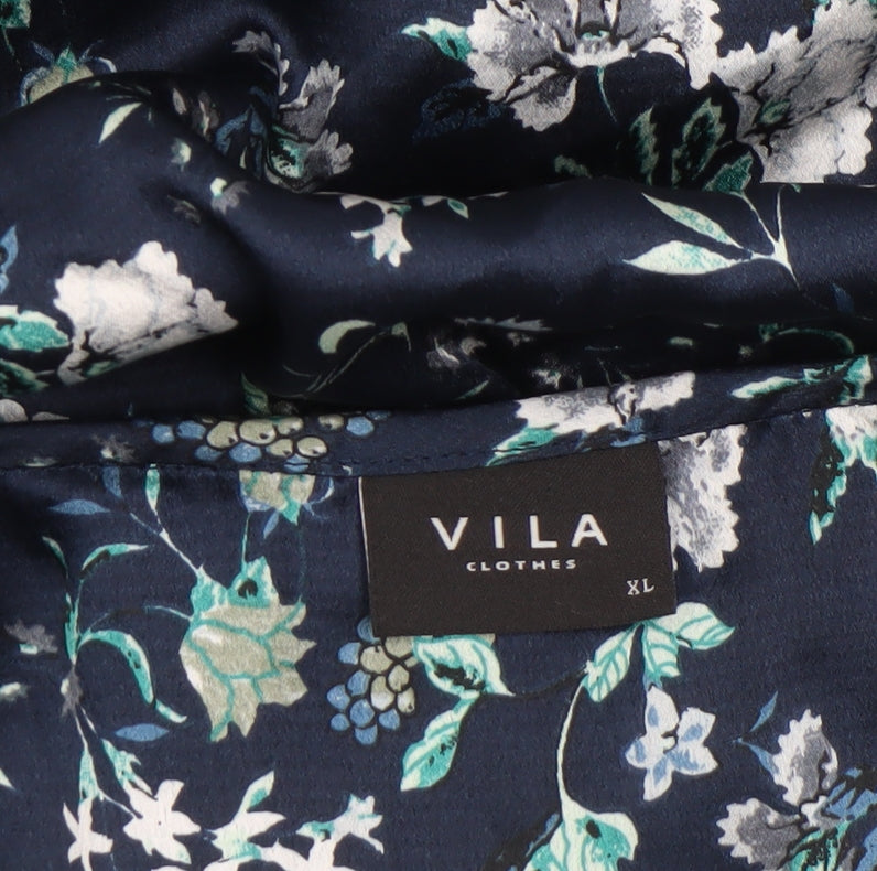 Vila Womens Blue Floral Satin Camisole Blouse Top XL