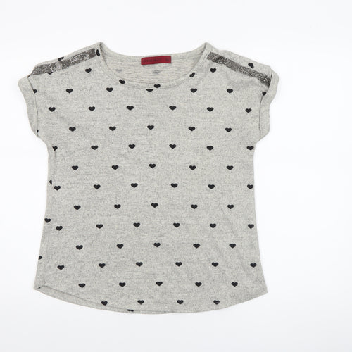 Love Scarlett Women’s Grey Heart Print Sequin Shoulder Short Sleeve T-Shirt Size S