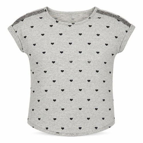 Love Scarlett Women’s Grey Heart Print Sequin Shoulder Short Sleeve T-Shirt Size S