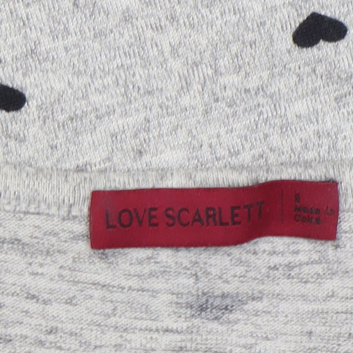 Love Scarlett Women’s Grey Heart Print Sequin Shoulder Short Sleeve T-Shirt Size S