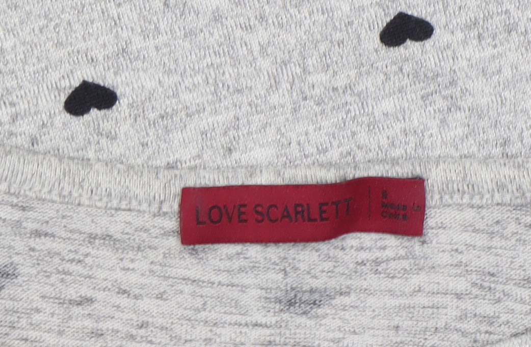 Love Scarlett Women’s Grey Heart Print Sequin Shoulder Short Sleeve T-Shirt Size S