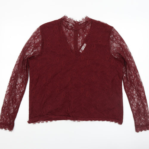 Gallery Women's Burgundy Lace Long Sleeve Blouse Size 14