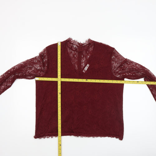 Gallery Women's Burgundy Lace Long Sleeve Blouse Size 14