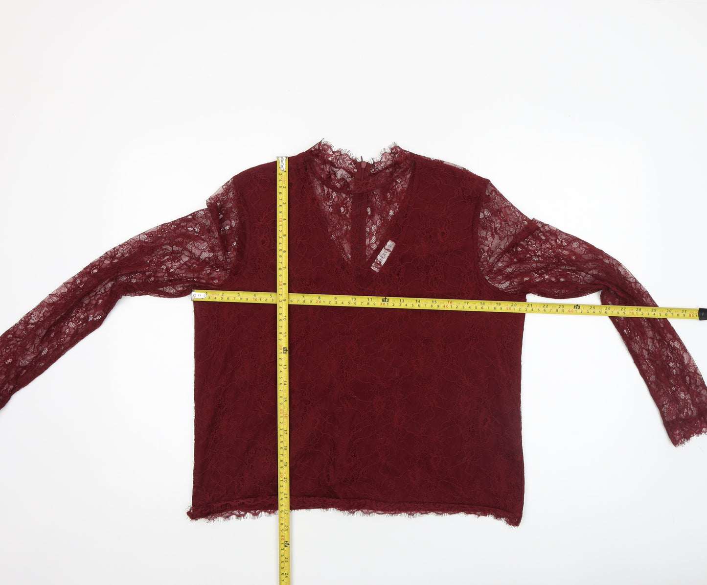 Gallery Women's Burgundy Lace Long Sleeve Blouse Size 14