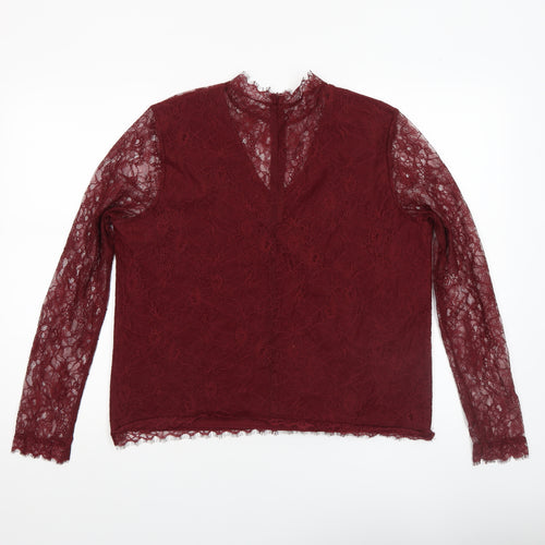Gallery Women's Burgundy Lace Long Sleeve Blouse Size 14