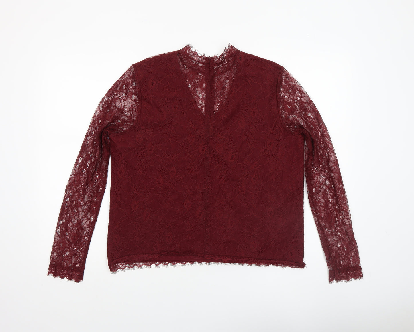Gallery Women's Burgundy Lace Long Sleeve Blouse Size 14