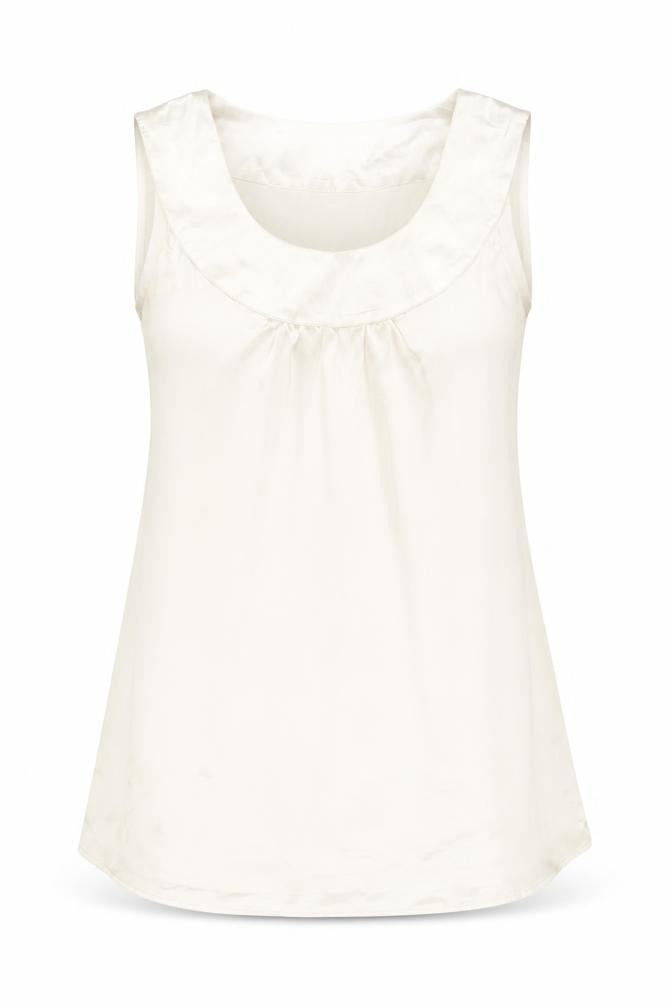 Front view of Only Women Ivory Sleeveless Satin Tank Top, size M
