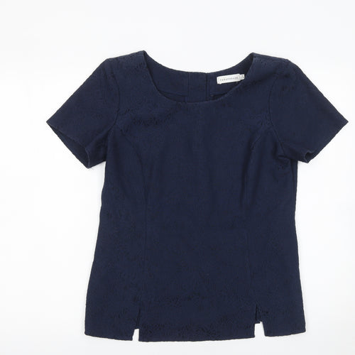 Paraphrase Women's Blue Lace Short Sleeve Cotton Blend Blouse Size 12
