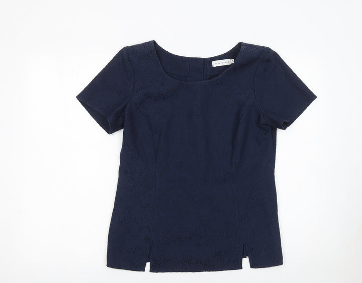 Paraphrase Women's Blue Lace Short Sleeve Cotton Blend Blouse Size 12
