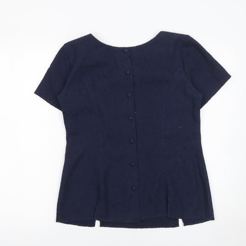 Paraphrase Women's Blue Lace Short Sleeve Cotton Blend Blouse Size 12