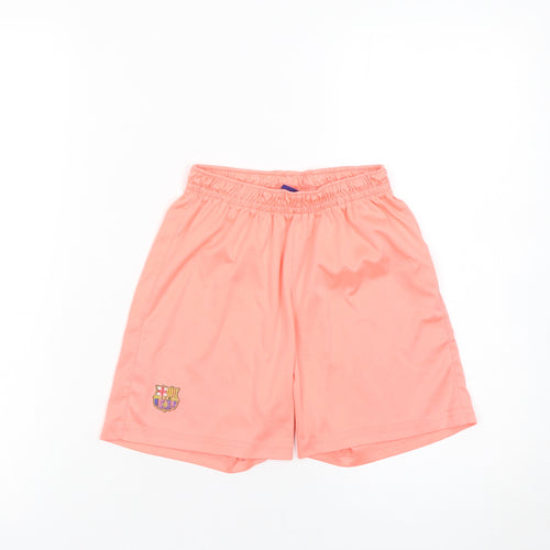 FC Barcelona Boys Pink Athletic Shorts Size 10 Lightweight Elastic Waist