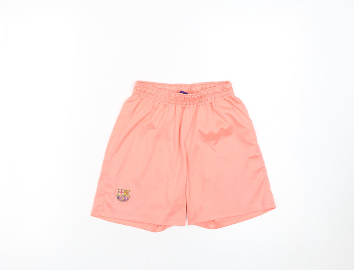 FC Barcelona Boys Pink Athletic Shorts Size 10 Lightweight Elastic Waist