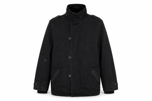 Front view of Crafted Men's Black L Military Style Mid-Length Twill Jacket