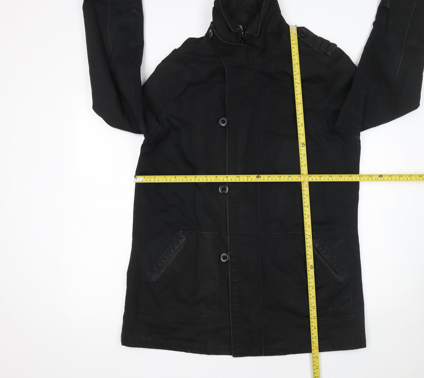 Crafted Men's Black L Military Style Mid-Length Twill Jacket