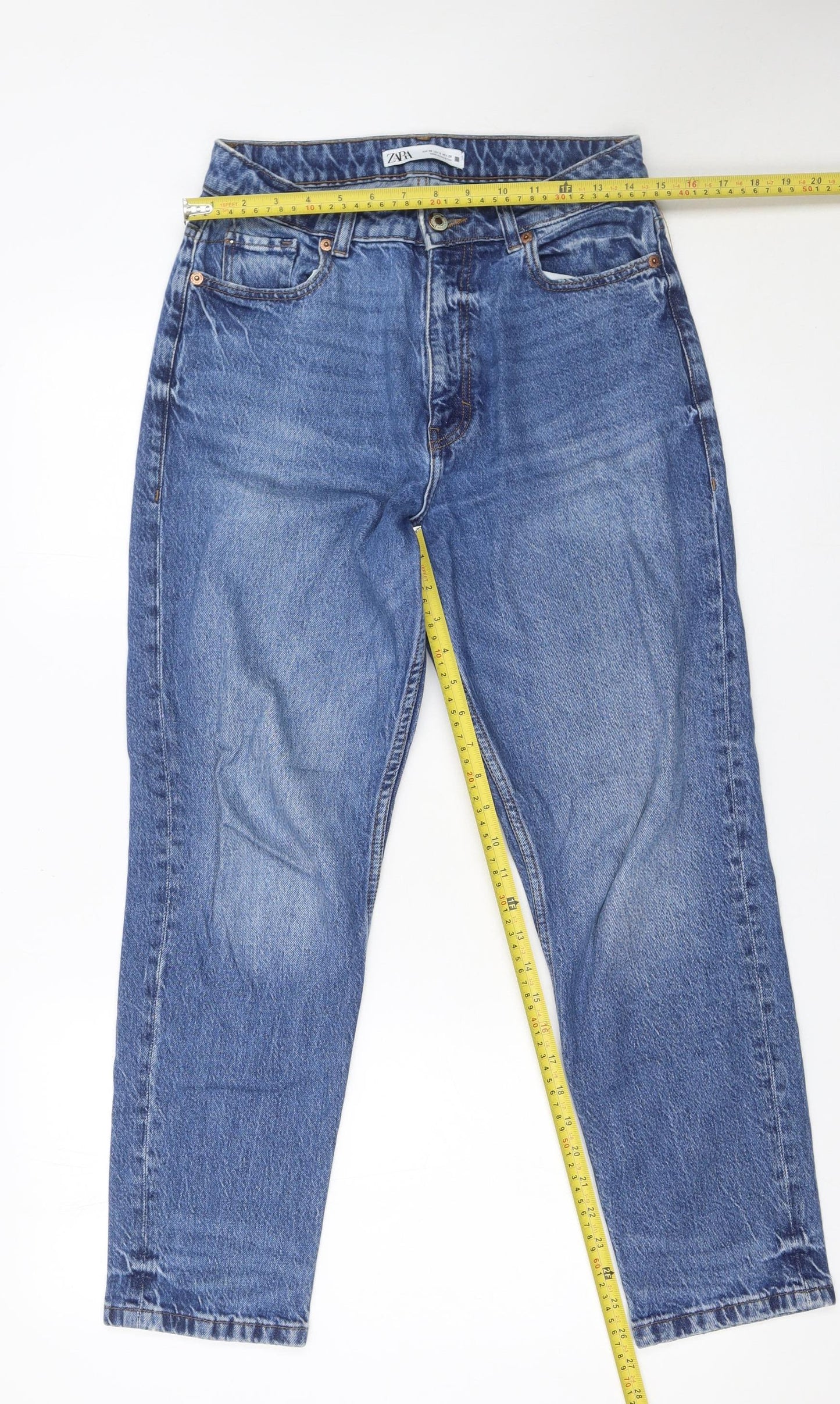Zara Women Blue High Rise Mom Jeans Size 10 Regular Denim