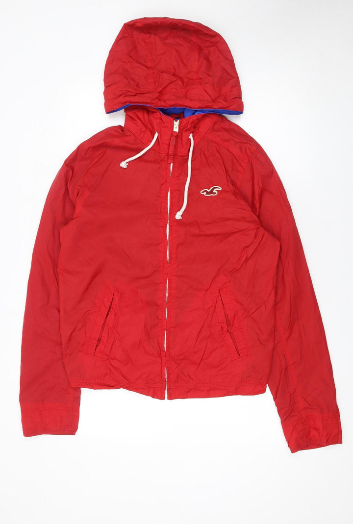 Hollister Womens Red Hooded Windbreaker Jacket Size L