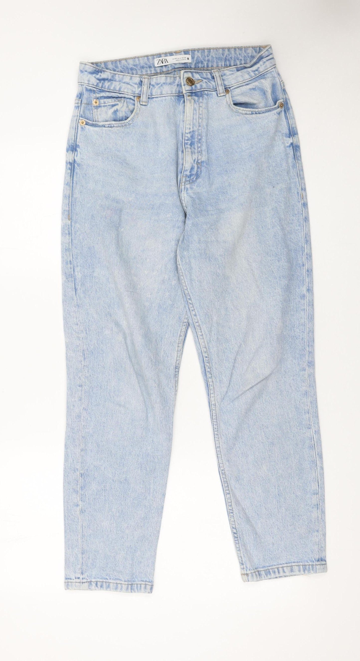 Zara Womens Blue High Rise Mom Jeans Size 10 Relaxed Fit Denim