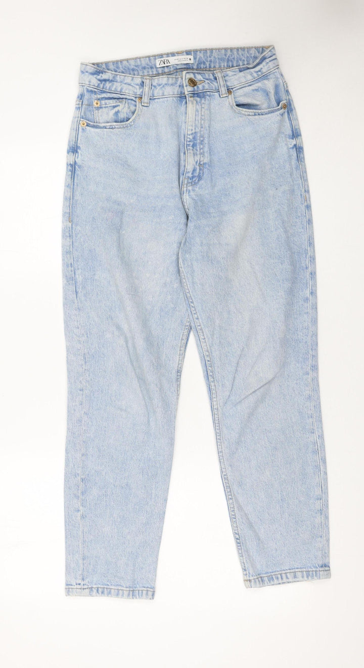 Zara Womens Blue High Rise Mom Jeans Size 10 Relaxed Fit Denim