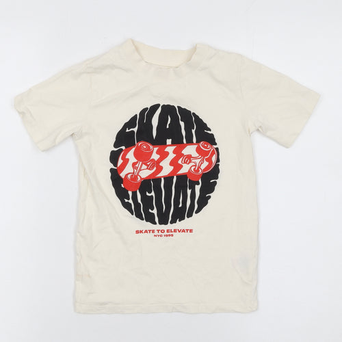 Dunnes Stores Boys Beige Skateboard Graphic Cotton T-Shirt 5-6 Years