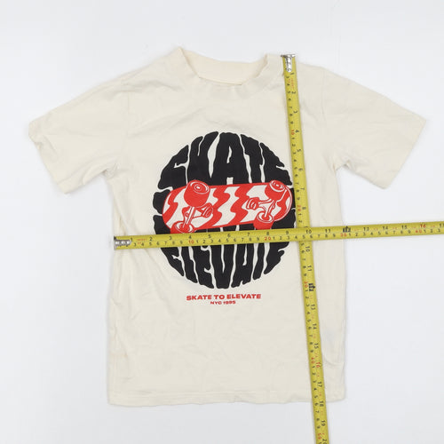 Dunnes Stores Boys Beige Skateboard Graphic Cotton T-Shirt 5-6 Years