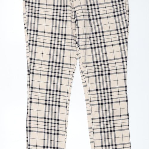 H&M Men's Beige Check Skinny Fit Cotton Trousers Size M